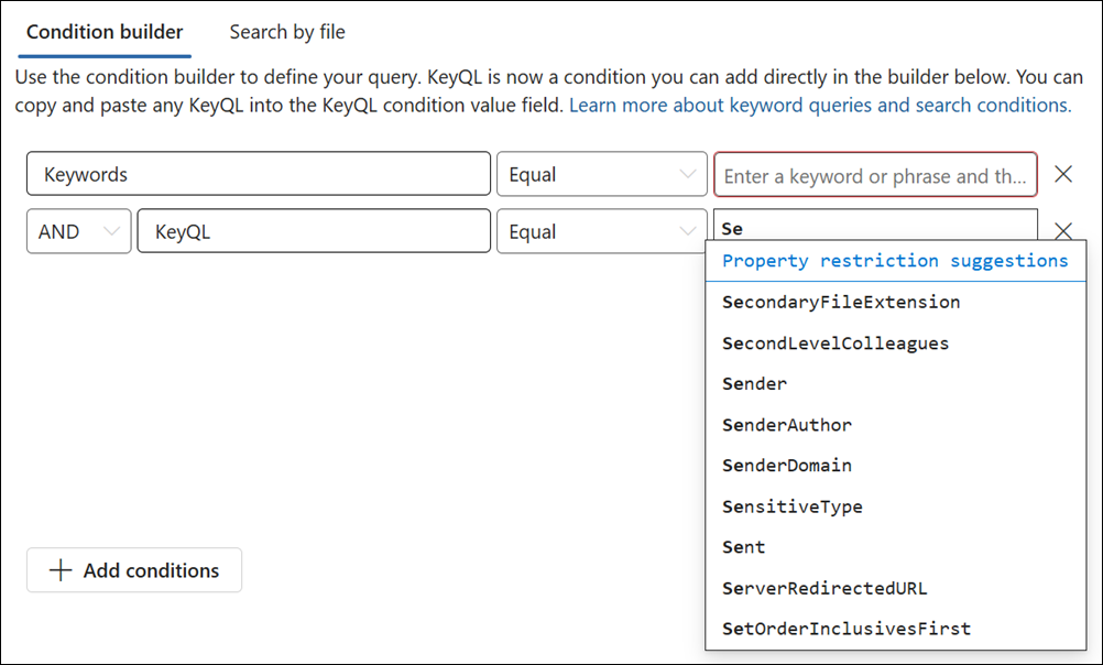 KeyQL-Editor schlägt unterstützte Eigenschaften vor