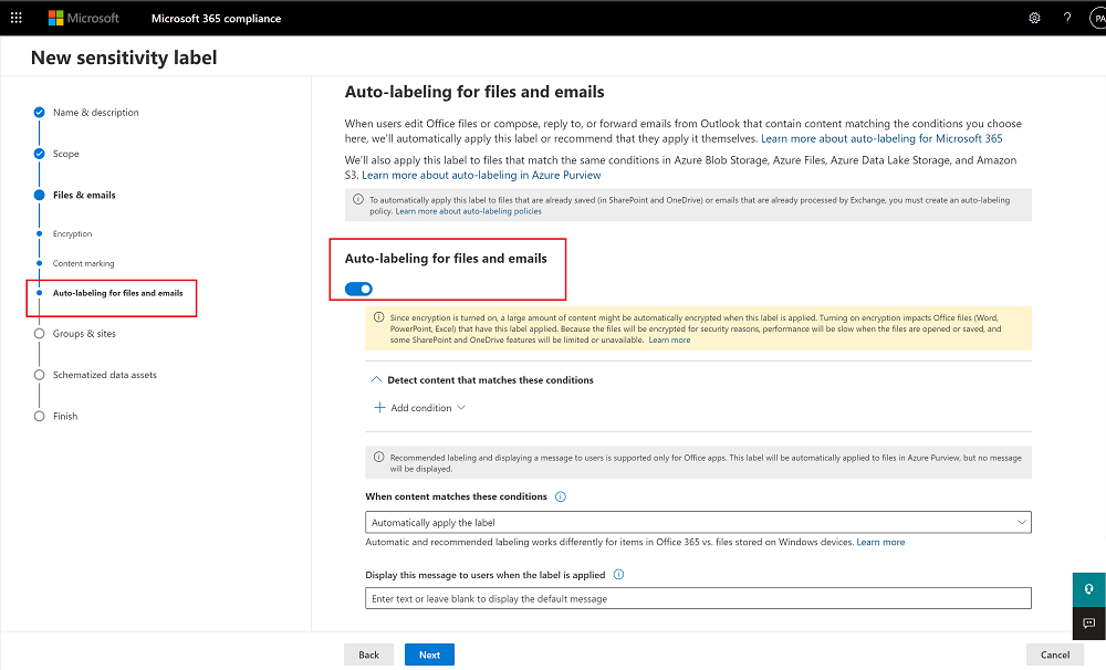 Definieren von Regeln für die automatische Bezeichnung von Dateien im Microsoft Purview Compliance Center