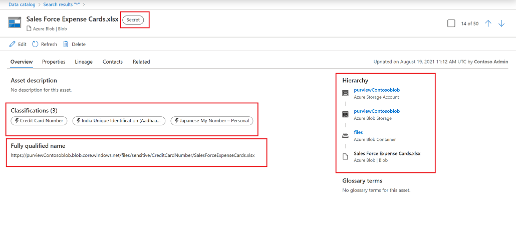 Anzeigen einer Vertraulichkeitsbezeichnung für eine Datei in Ihrem Azure Blob Storage