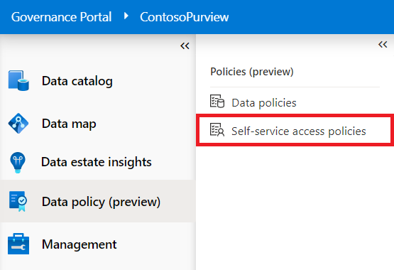 Screenshot des Microsoft Purview-Governanceportals, das auf der Seite 