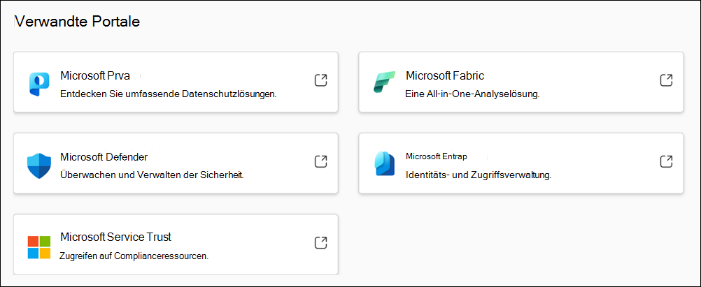 Verwandte Portaloptionen im Microsoft Purview-Portal.