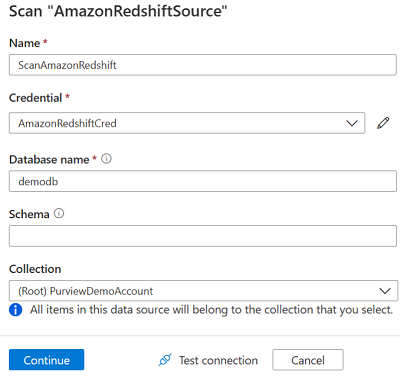 Screenshot: Scanmenü für Amazon Redshift