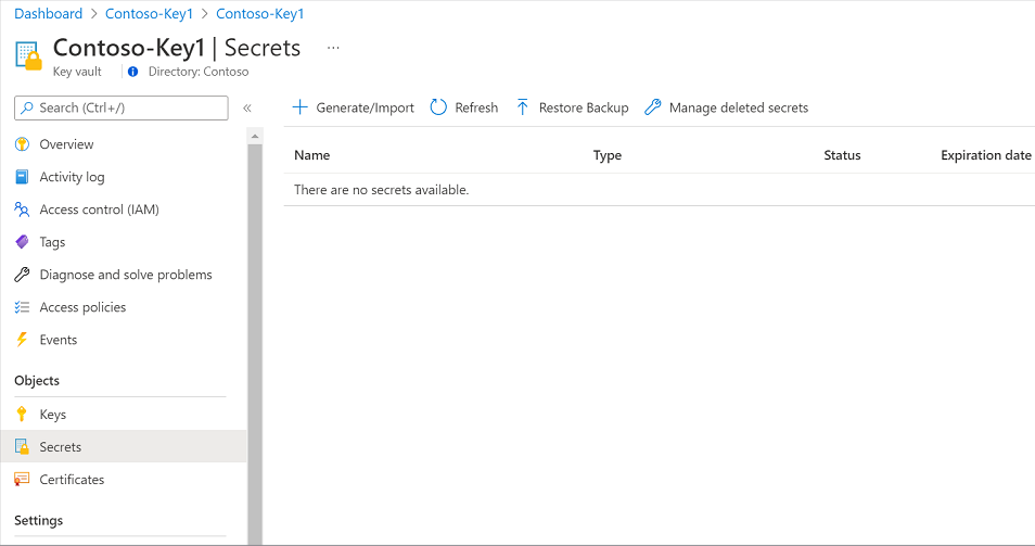 Screenshot: Navigieren zu Azure Key Vault