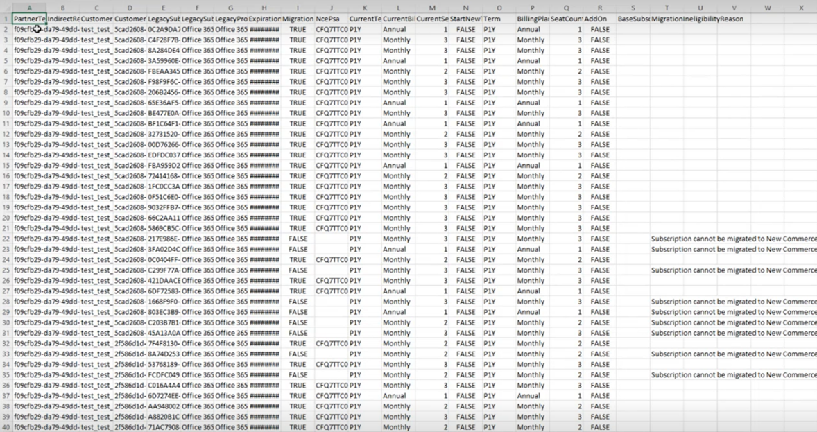 Export customer subscriptions result CSV content