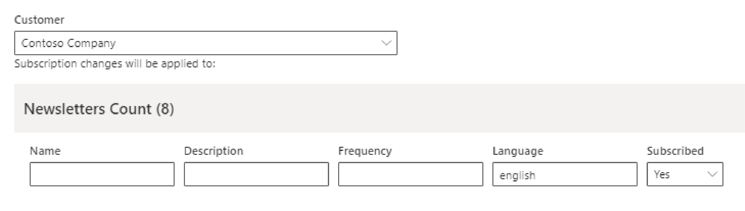 Newsletterfilter im Services Hub auf der Registerkarte „Kommunikation mit Newslettern“.