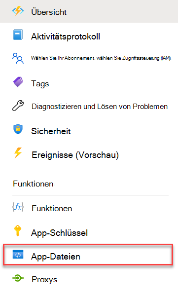 Screenshot der Function-App mit hervorgehobenem Eintrag 