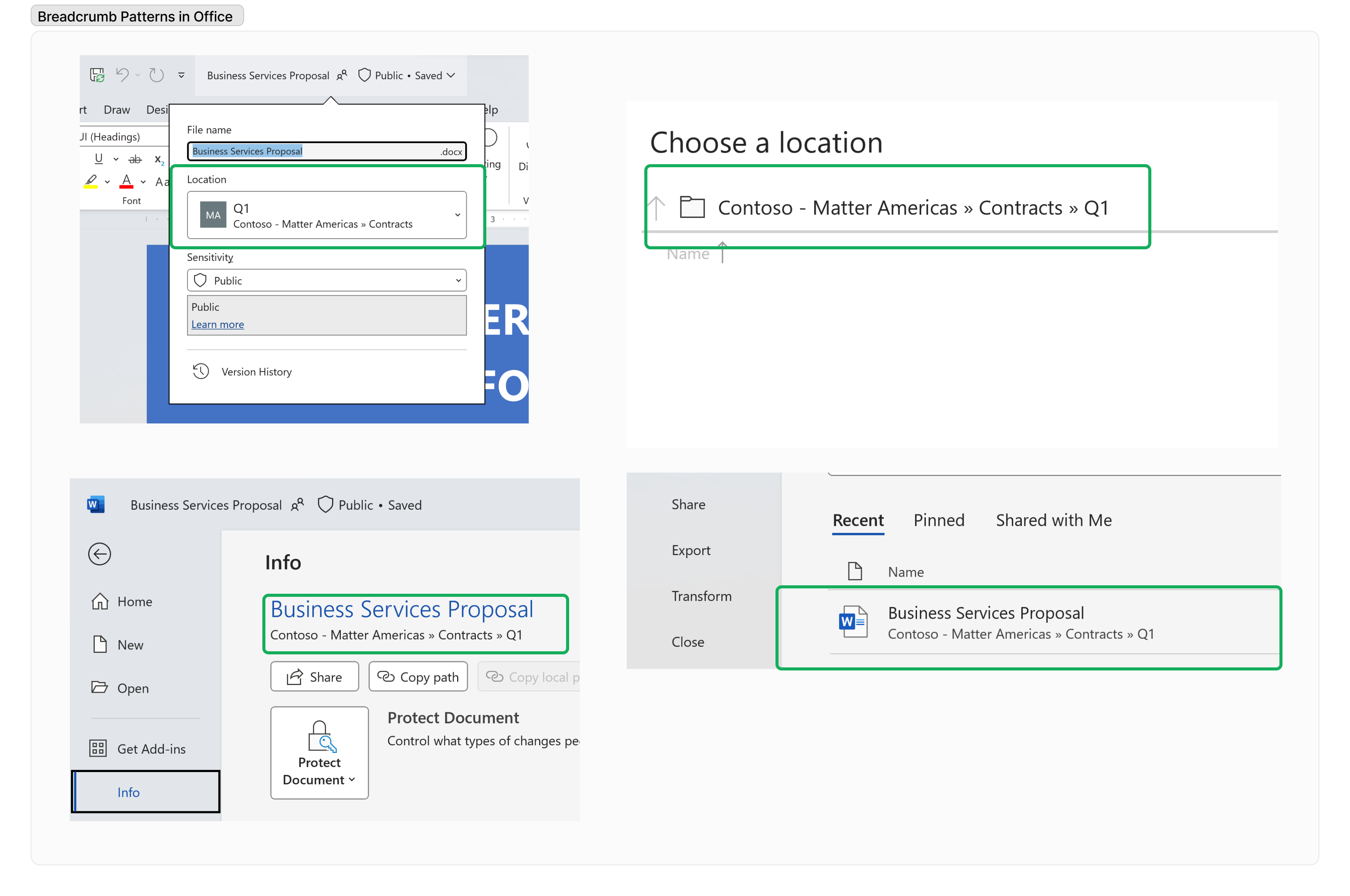 Screenshot der Breadcrumb-Optionen in SharePoint Embedded-Anwendungen.