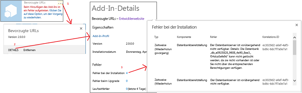 Fehler bei der Installation eines Add-Ins in SharePoint anzeigen.