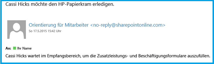 Eine E-Mail-Nachricht in Outlook aus dem Workflow mit dem Betreff 