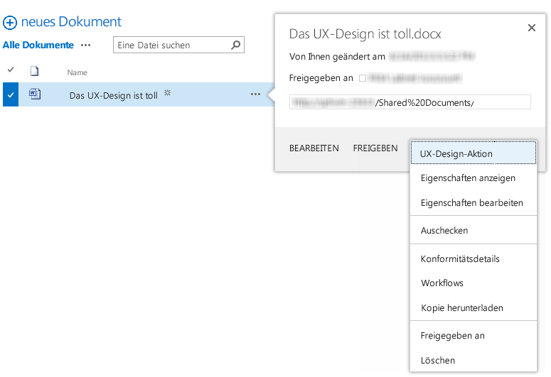 Eine benutzerdefinierte Aktion im Kontextmenü