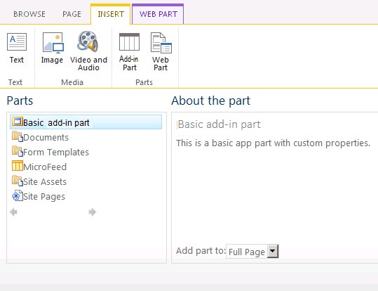 Add-In-Basiswebpart im Webpartkatalog