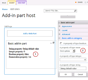 Webpart-Seite, auf der ein Add-In-Basiswebpart gehostet wird