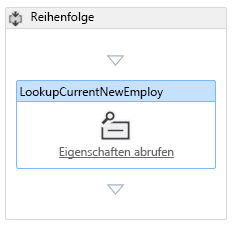 Workflow-Designer mit dem Feld „Sequenz“ und einer darin enthaltenen Aktivität mit dem Namen „Aktuellen neuen Mitarbeiter suchen“