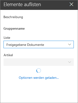 Elementdropdown, das nach der Auswahl einer Liste im Listendropdown die verfügbaren Elemente lädt