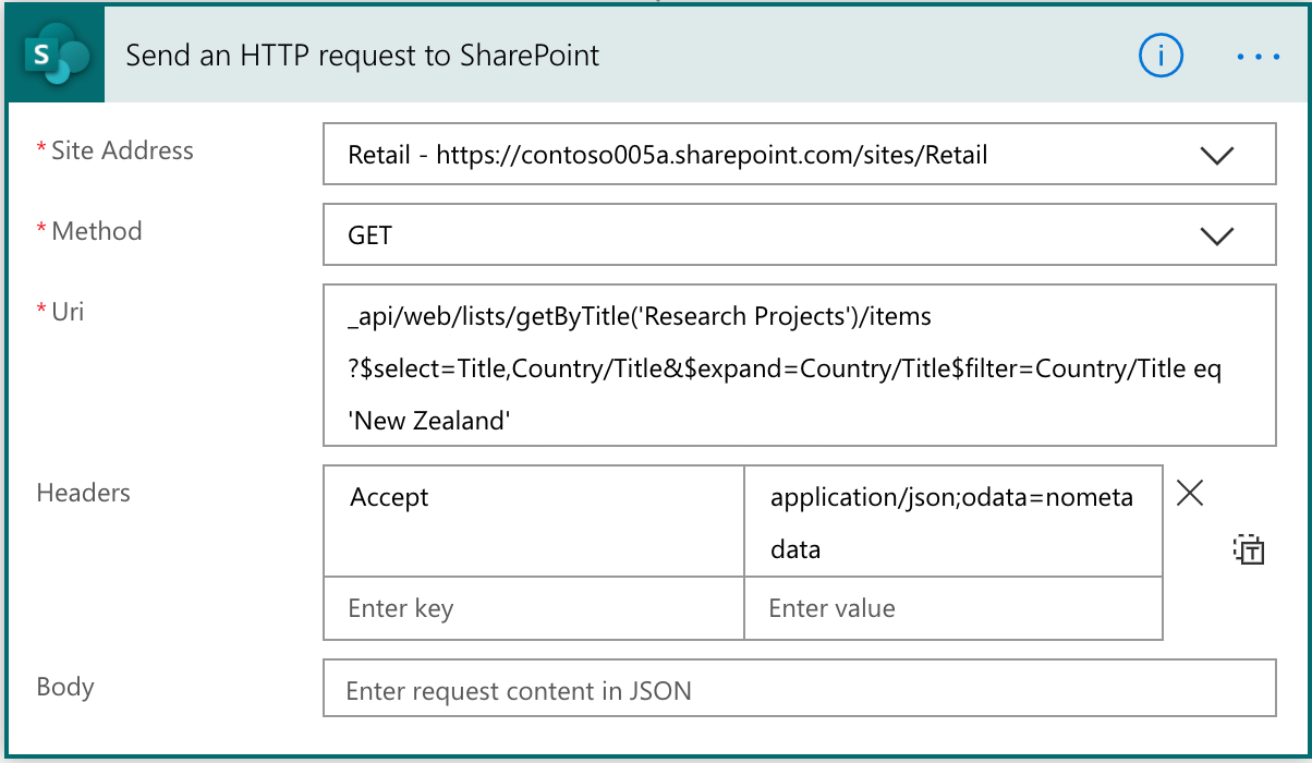 Senden einer HTTP-Anforderung an SharePoint-Aktion