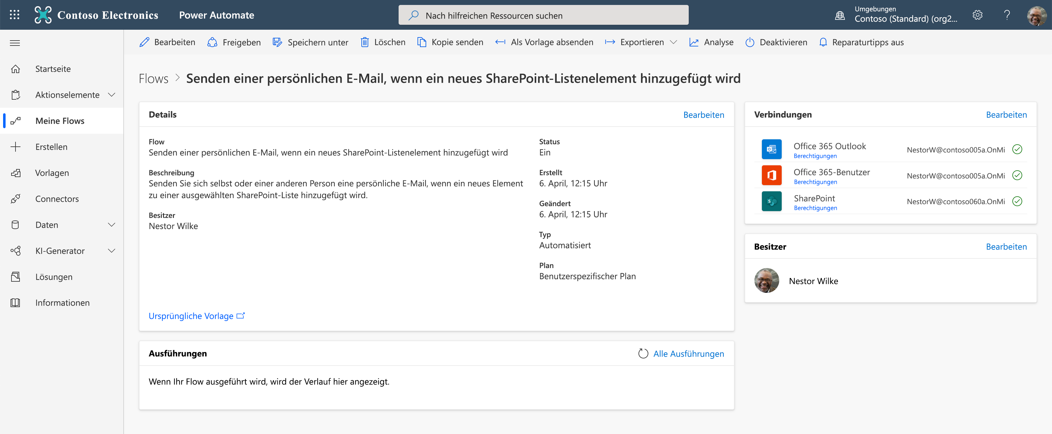 Flow-Designer – E-Mail senden, wenn ein Element in einer Liste hinzugefügt wird – Details