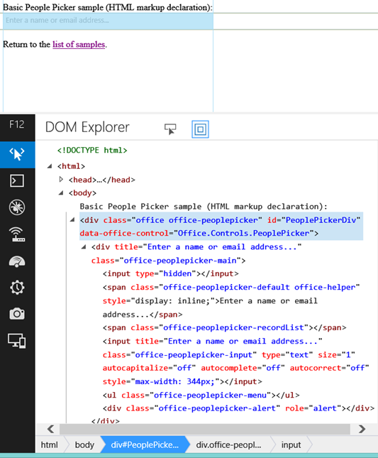 HTML-Hierarchie im Personenauswahl-Steuerelement