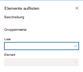 Die im Webpart-Eigenschaftenbereich mithilfe eines Dropdown-Steuerelements gerenderte itemName-Eigenschaft