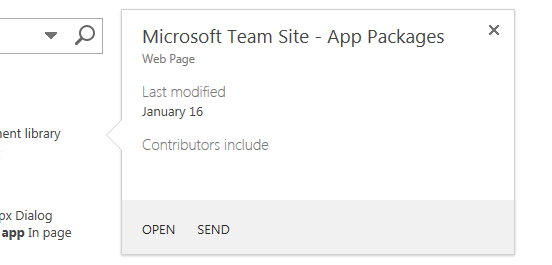 Beispiel für das Popupsteuerelement auf einer SharePoint-Suchergebnisseite