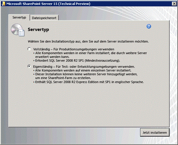 SharePoint-Installationsservertyp