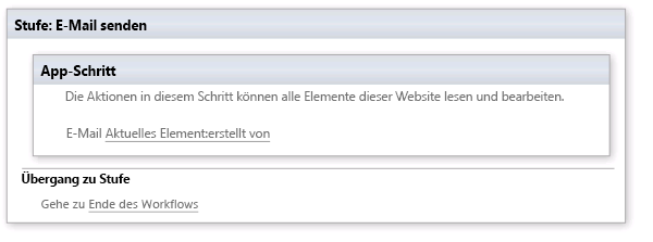 E-Mail-Aktion im App-Schritt.