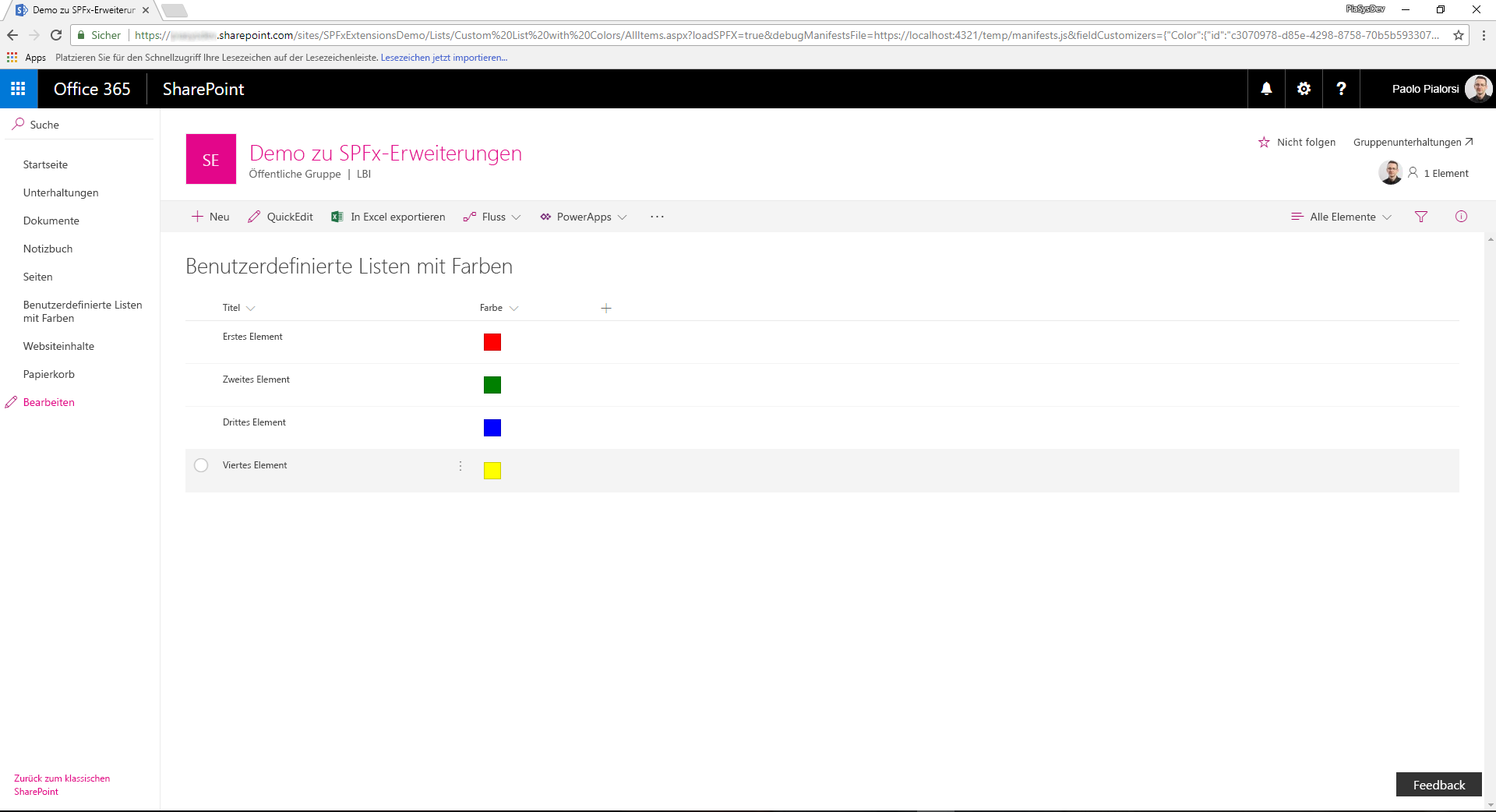 Der in einer modernen Liste gerenderte Field Customizer