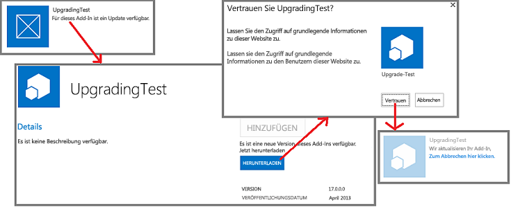 Die Schritte auf der Benutzeroberfläche zum Aktualisieren einer App