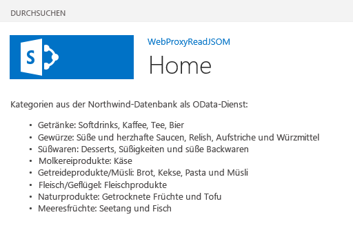 SharePoint-Seite mit Daten vom Remotedienst