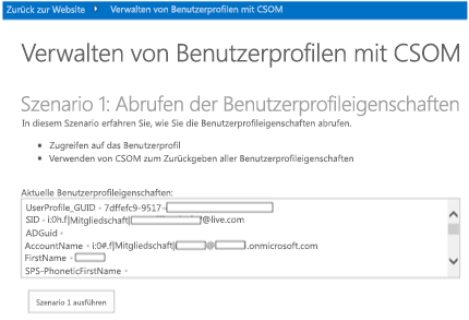 Screenshot der Profileigenschaften des aktuellen Benutzers