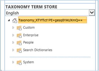 Screenshot der Taxonomieterminologiespeicher-Dropdownliste.