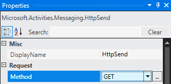 Screenshot des HTTP-Sendeaktivitätsrasters, das als GET-Anforderung konfiguriert wurde