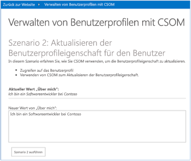 Screenshot der aktualisierten Benutzerprofileigenschaft 