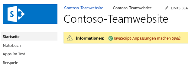 Statusleiste, die allen Seiten der SharePoint-Website hinzugefügt wird