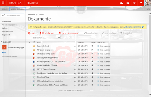 Eine angepasste OneDrive-Website