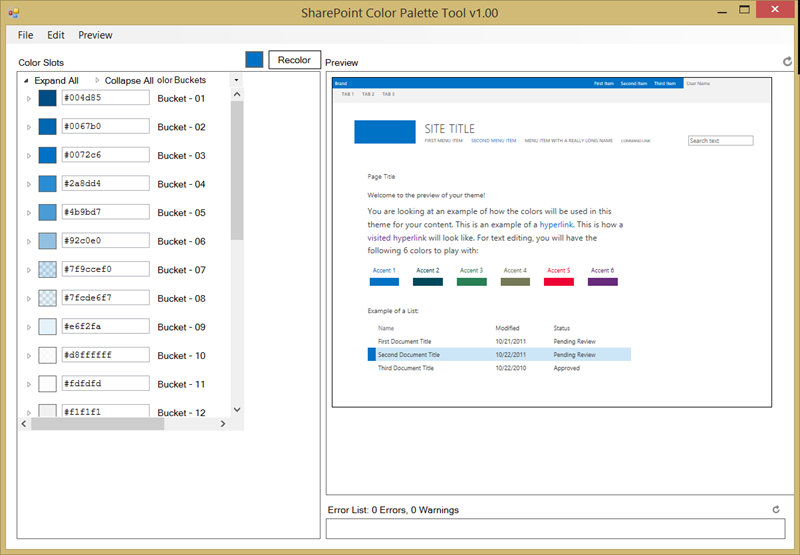 Das SharePoint-Farbpalettentool