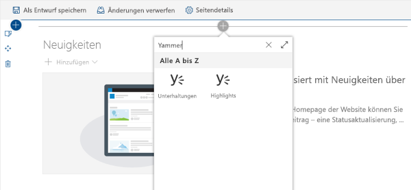 In SharePoint enthaltene standardmäßige Yammer-Webparts