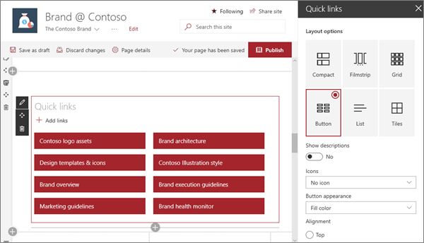 Abbildung des Quicklinks-Webparts