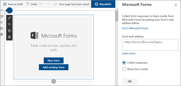 Abbildung des Microsoft Forms-Webparts