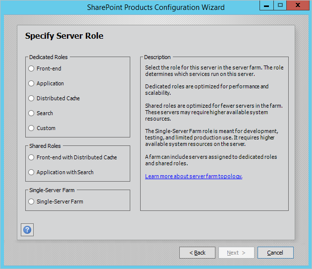 Zeigt das Dialogfeld für PSConfig mit freigegebenen Rollen in SharePoint Server 2016