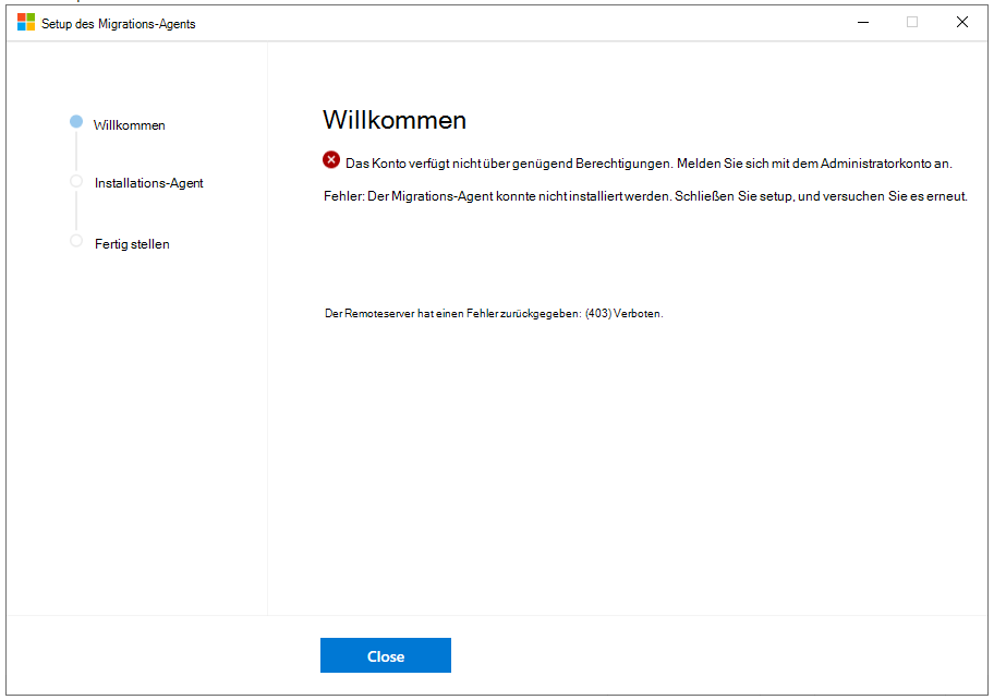 Installation des Migrations-Manager-Agents schlägt fehl