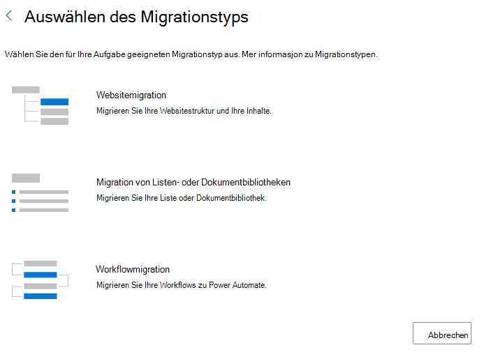 Workflowmigration auswählen