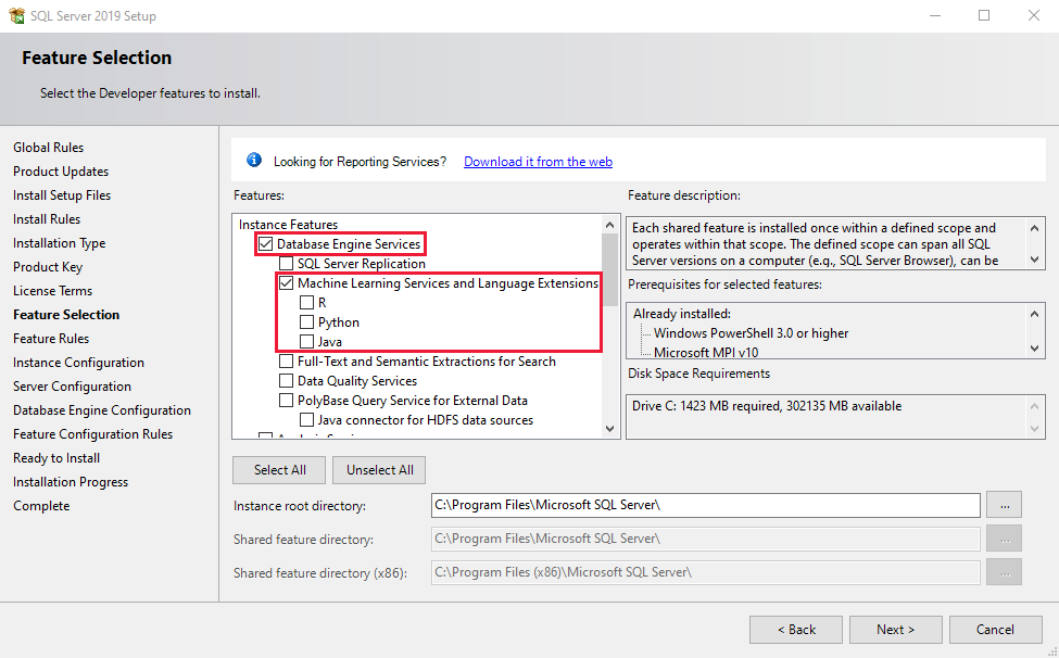 Setup für die SQL Server 2019-Spracherweiterungen