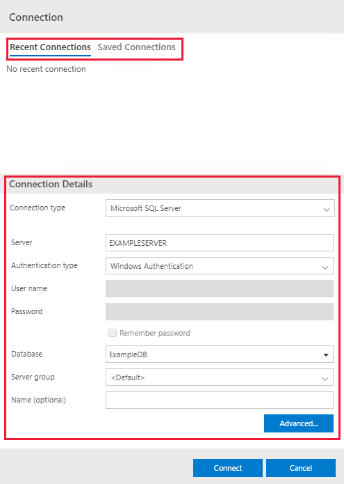 Azure Data Studio SQL-Notebook Verbindungsdetails