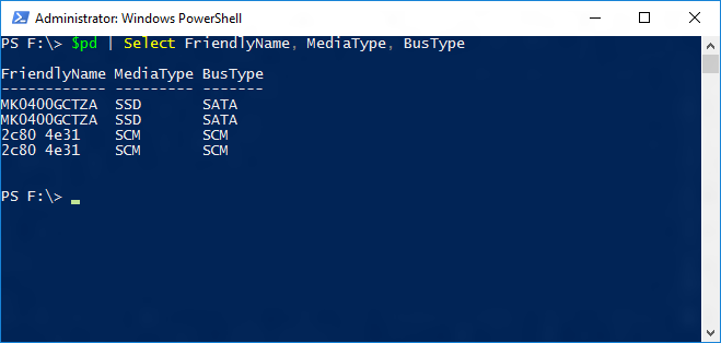 Screenshot eines Windows PowerShell-Fensters mit der Ausgabe des $pd-Cmdlets