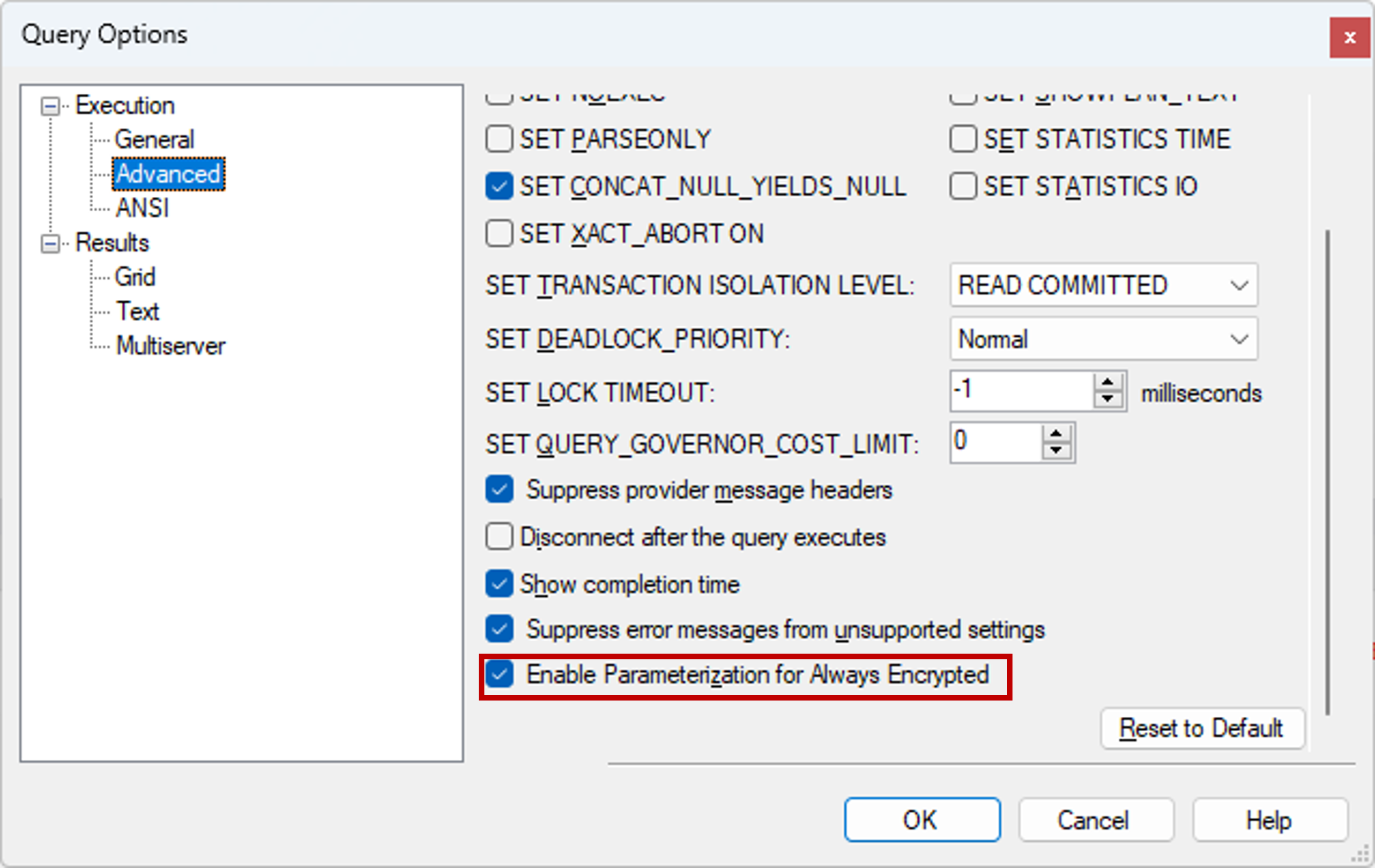 Screenshot, der die Parametrisierung in einem vorhandenen Abfragefenster aktiviert.