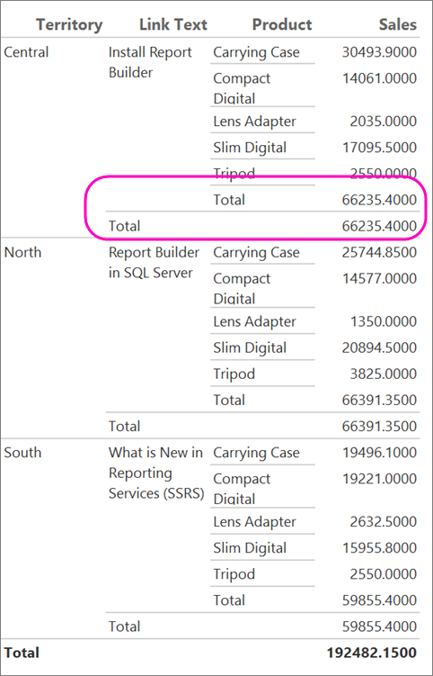 Screenshot mit zwei Gesamtbeträgen im Report Builder-Bericht.