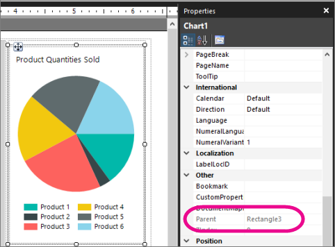 Screenshot: Abrufen der Eigenschaft „Parent“ im Freiformbericht des Berichts-Generators.