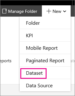 Screenshot: Dropdownliste „Neu“, Option „Dataset“ hervorgehoben