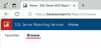 Screenshot eines Browserfensters, das den Hauptordner von SSRS zeigt.