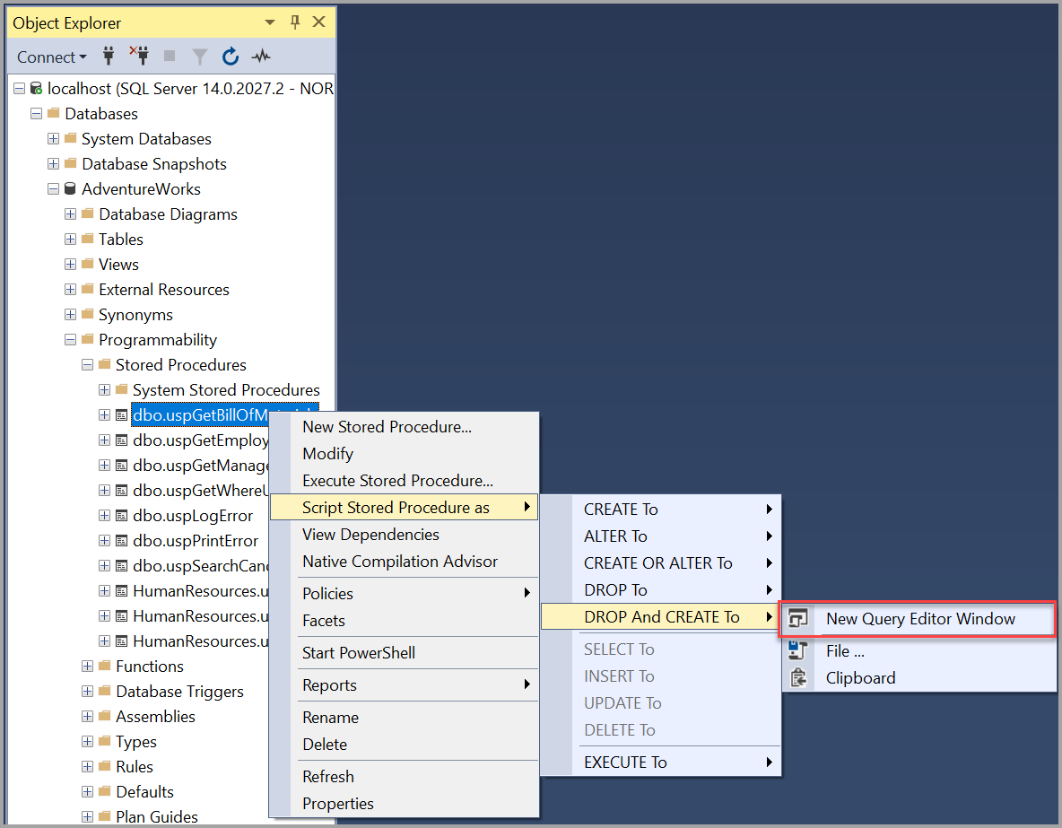 Script stored procedures